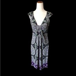 Office‎ Siren London Times Bodycon Purple Green Paisley midi dress Size 8